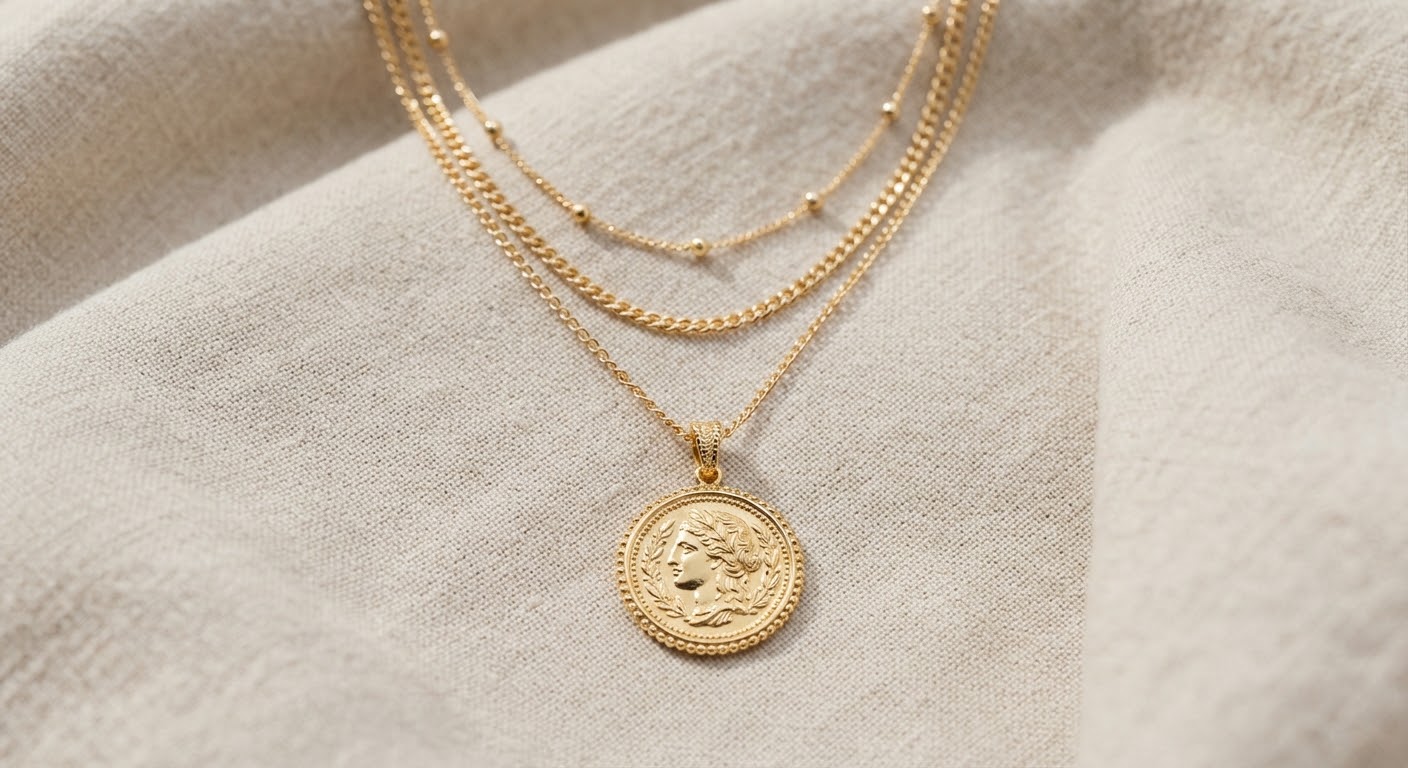 Layered Coin Necklace — Layered coin & medallion necklace